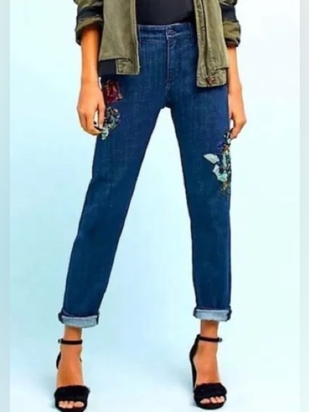 Pilcro And The Letterpress “Slim Boyfriend” Mid Rise Jeans With Sequin Detail